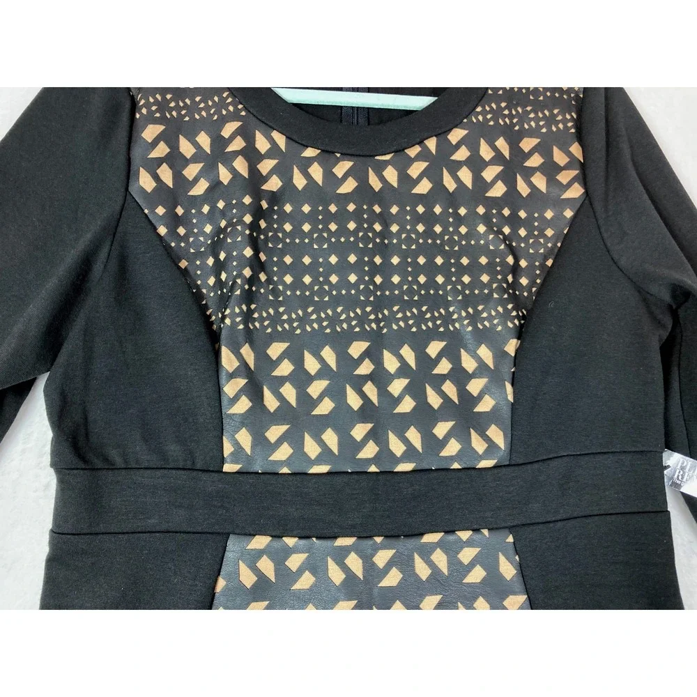 NY&Co Women's SIZE LARGE Black Bodycon Sheath Dress 3/4 Sleeve Stretch Artsy NWT